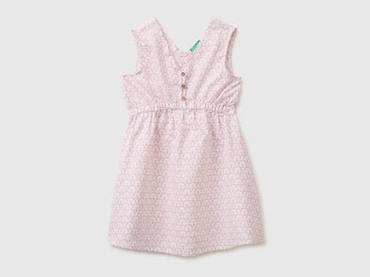 Benetton Soft Pink Girls Floral Dress in Linen Blend SKU: 4QBQCV03U_68C Image 01
