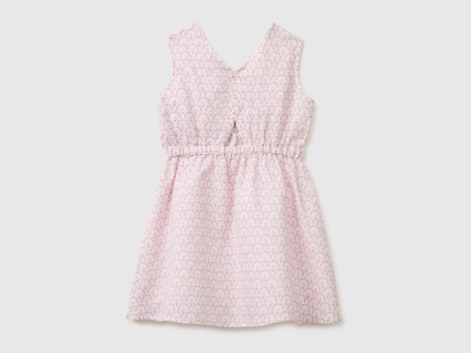 Benetton Soft Pink Girls Floral Dress in Linen Blend SKU: 4QBQCV03U_68C Image 02
