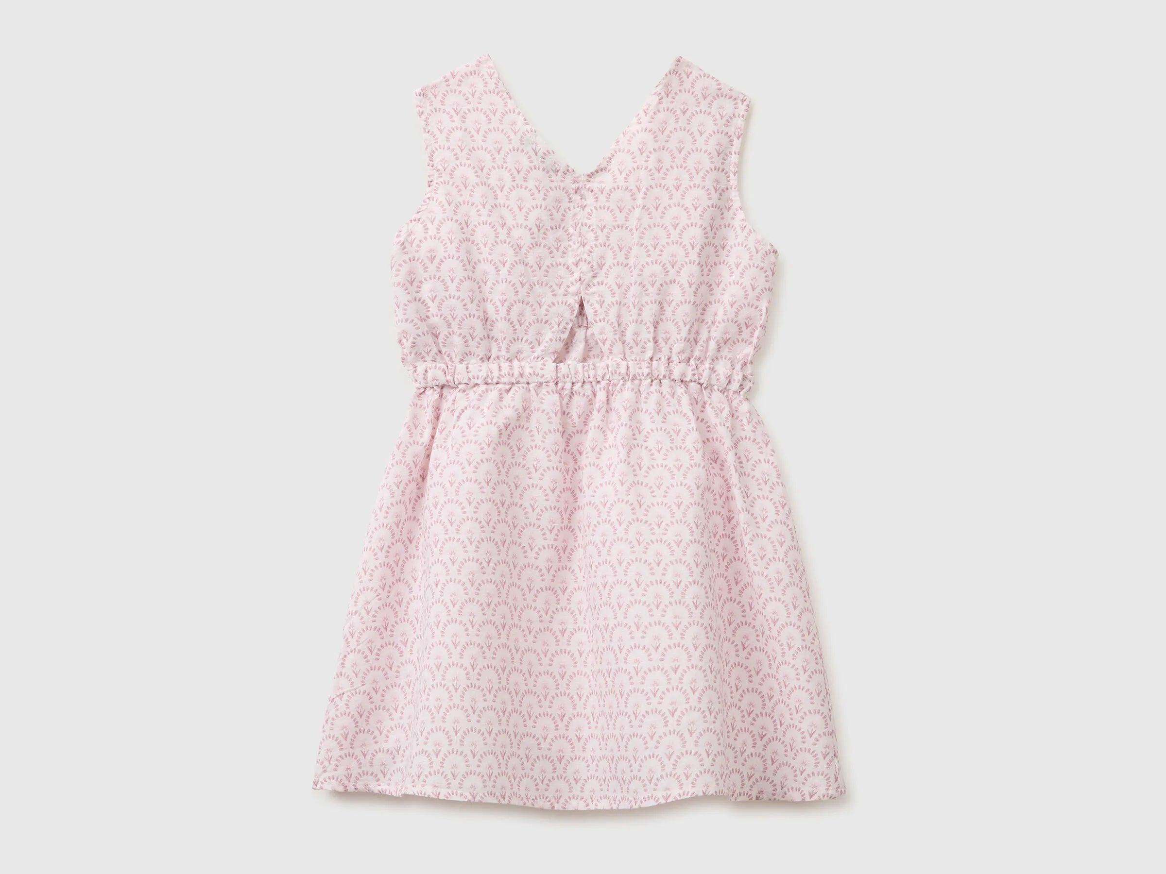 Benetton Soft Pink Girls Floral Dress in Linen Blend SKU: 4QBQCV03U_68C Image 02