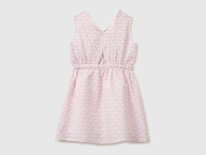 Benetton Soft Pink Girls Floral Dress in Linen Blend SKU: 4QBQCV03U_68C Image 02
