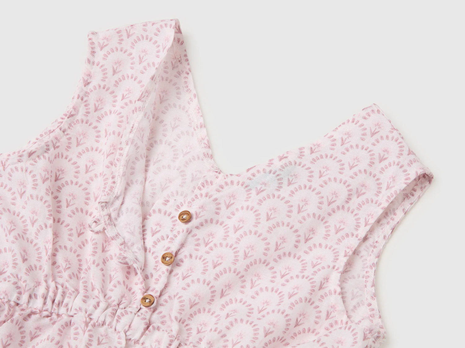 Benetton Soft Pink Girls Floral Dress in Linen Blend SKU: 4QBQCV03U_68C Image 03