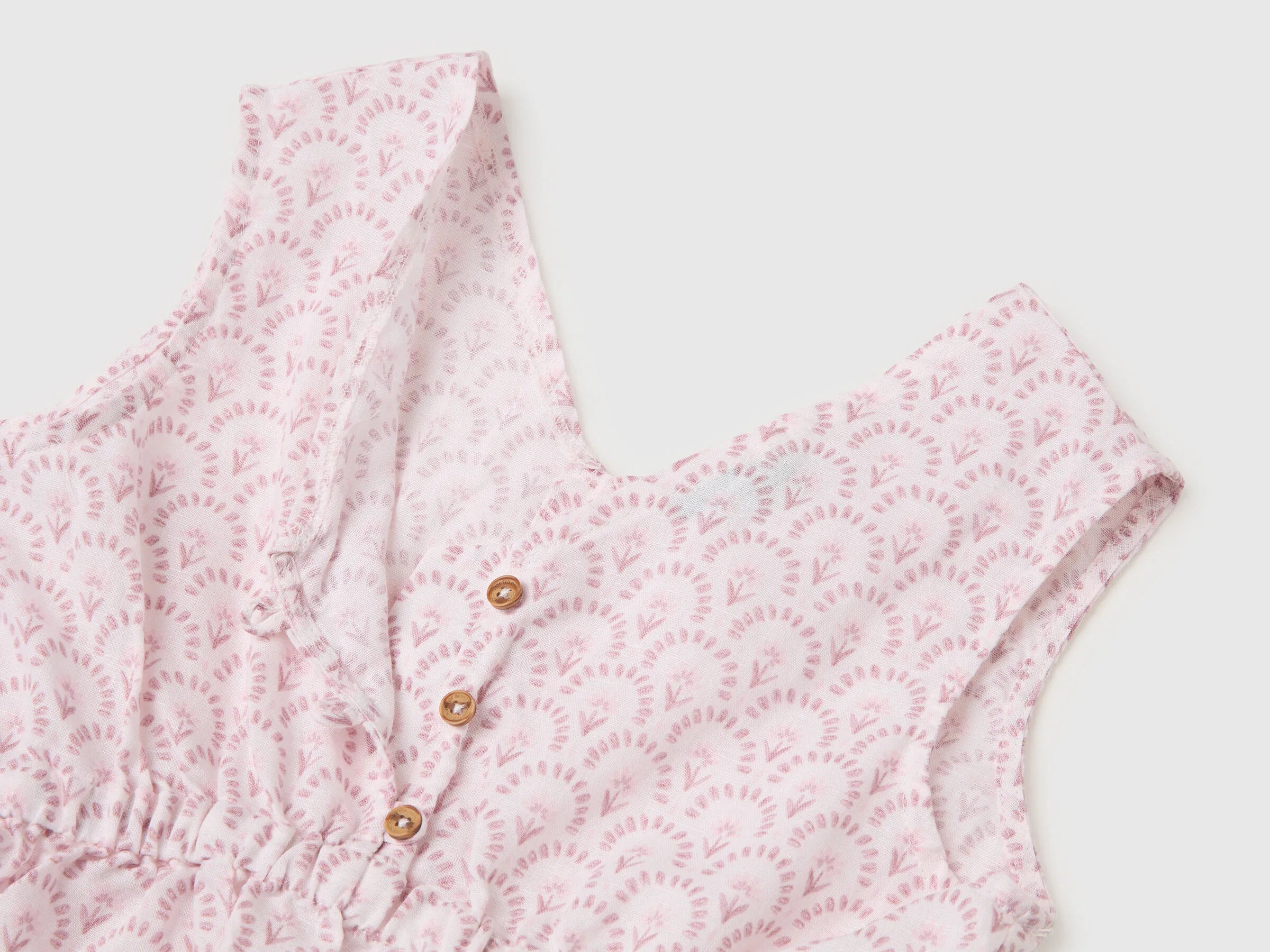 Benetton Soft Pink Girls Floral Dress in Linen Blend SKU: 4QBQCV03U_68C Image 03