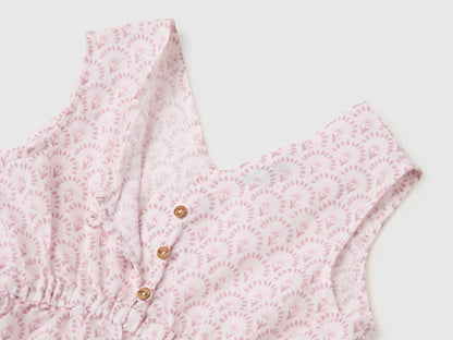 Benetton Soft Pink Girls Floral Dress in Linen Blend SKU: 4QBQCV03U_68C Image 03