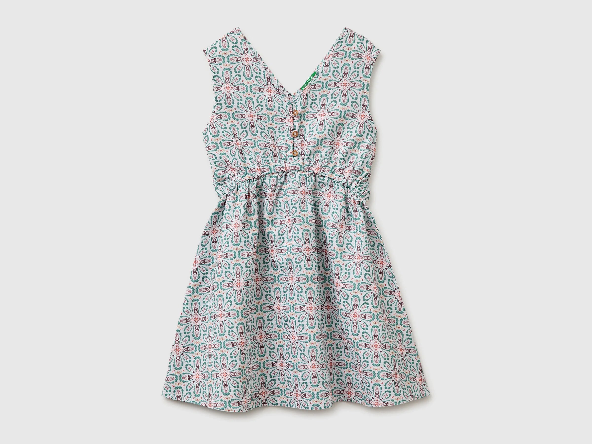 Benetton Aqua Girls Floral Dress in Linen Blend SKU: 4QBQCV03U_68D Image 01