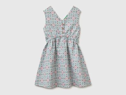 Benetton Aqua Girls Floral Dress in Linen Blend SKU: 4QBQCV03U_68D Image 01