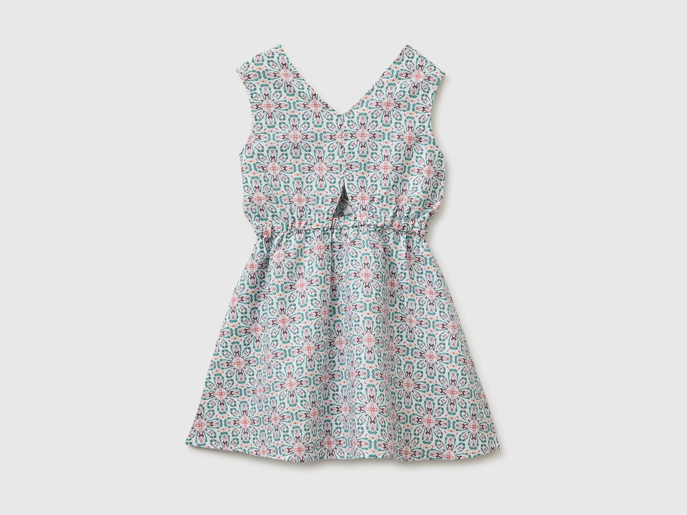 Benetton Aqua Girls Floral Dress in Linen Blend SKU: 4QBQCV03U_68D Image 02
