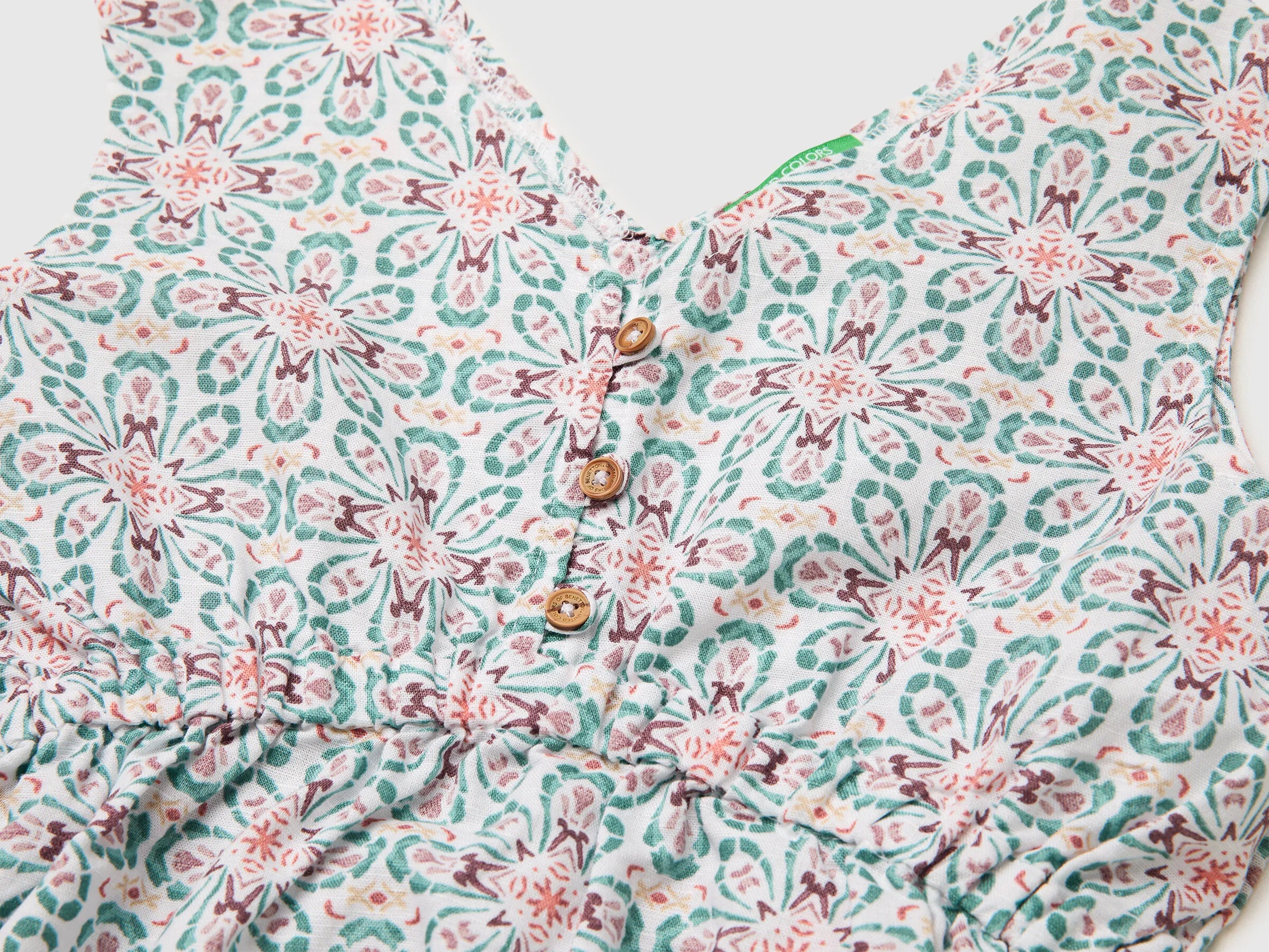 Benetton Aqua Girls Floral Dress in Linen Blend SKU: 4QBQCV03U_68D Image 03