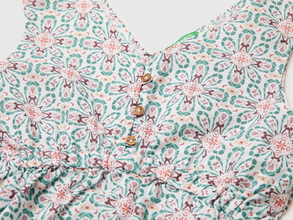 Benetton Aqua Girls Floral Dress in Linen Blend SKU: 4QBQCV03U_68D Image 03