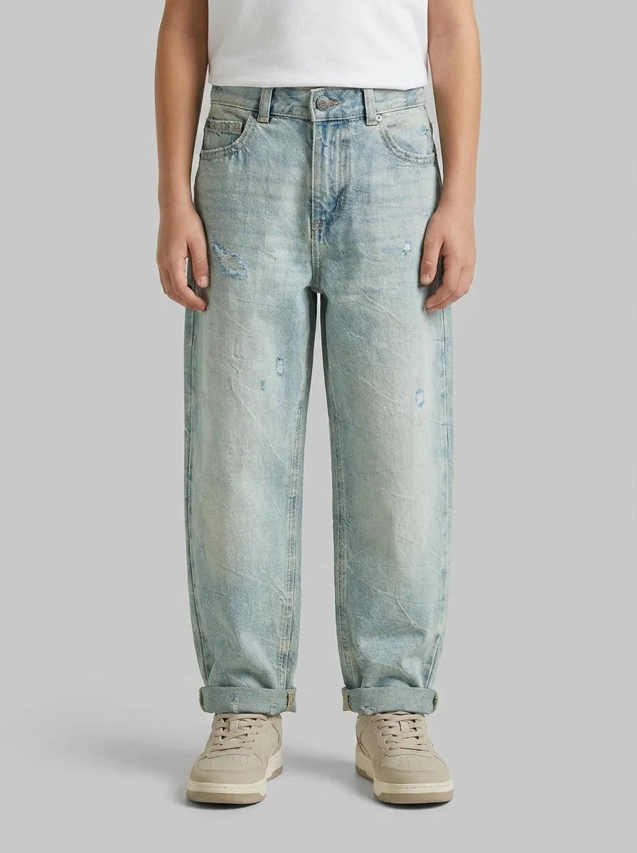 Benetton Light Blue Boys Balloon Fit Jeans SKU: 4R76CE04R_902 Image 00