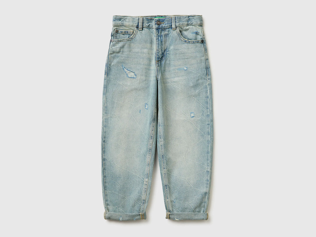Benetton Light Blue Boys Balloon Fit Jeans SKU: 4R76CE04R_902 Image 01