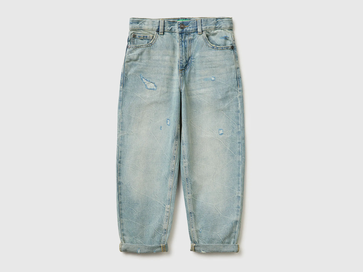 Benetton Light Blue Boys Balloon Fit Jeans SKU: 4R76CE04R_902 Image 01