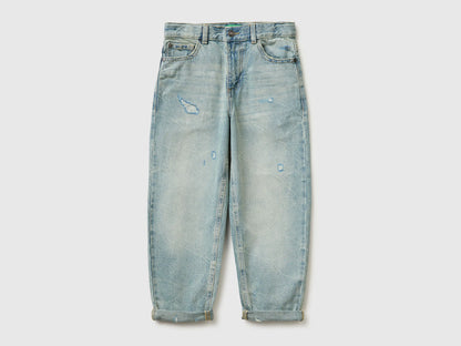 Benetton Light Blue Boys Balloon Fit Jeans SKU: 4R76CE04R_902 Image 01