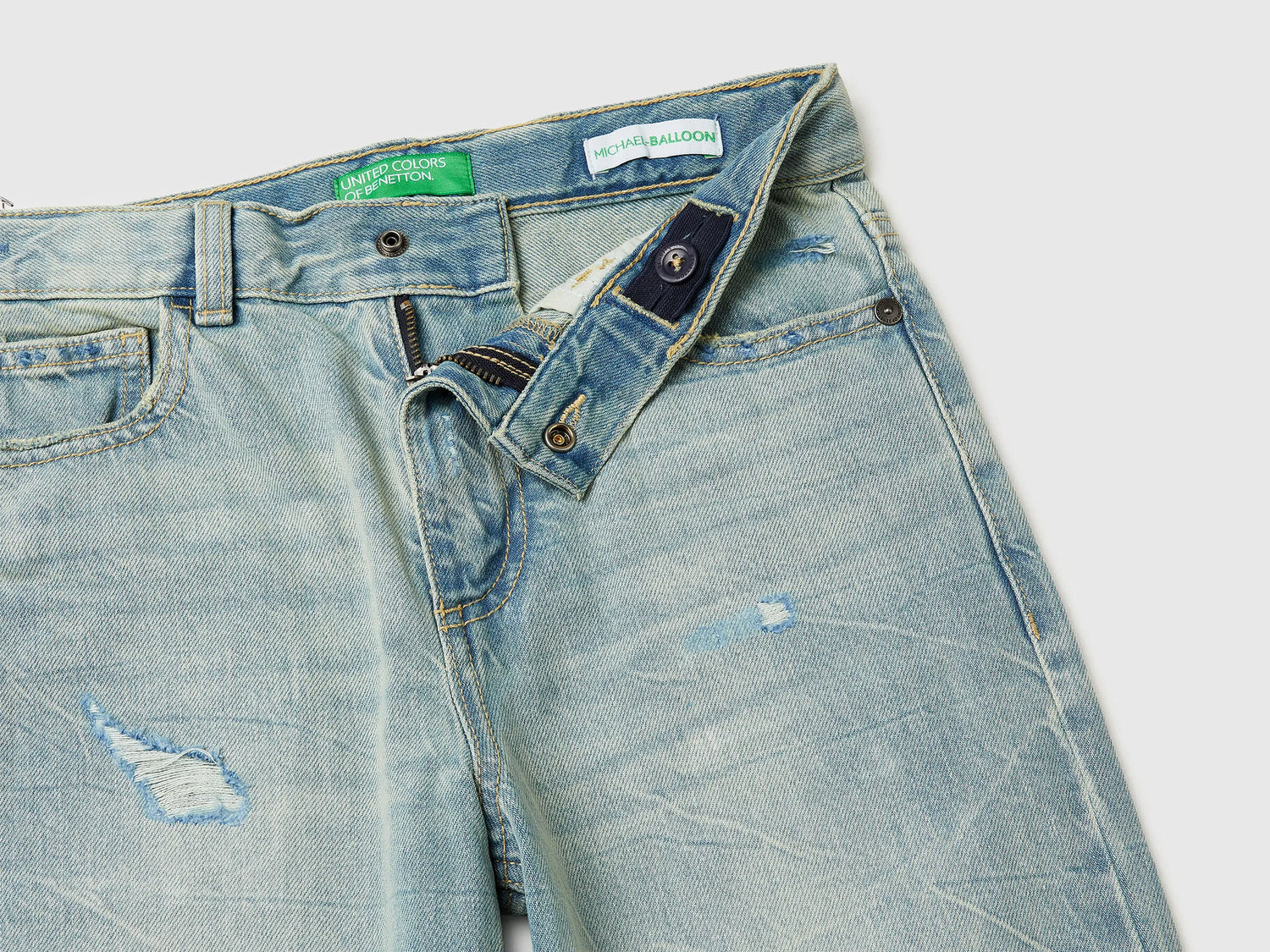 Benetton Light Blue Boys Balloon Fit Jeans SKU: 4R76CE04R_902 Image 03