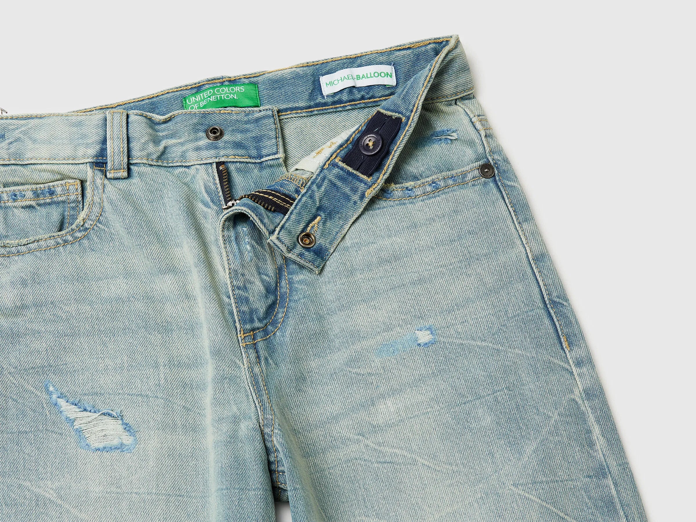 Benetton Light Blue Boys Balloon Fit Jeans SKU: 4R76CE04R_902 Image 03