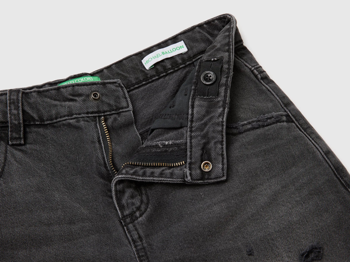 Benetton Black Boys Treated Balloon Fit Jeans SKU: 4R76CE04X_800 Image 03