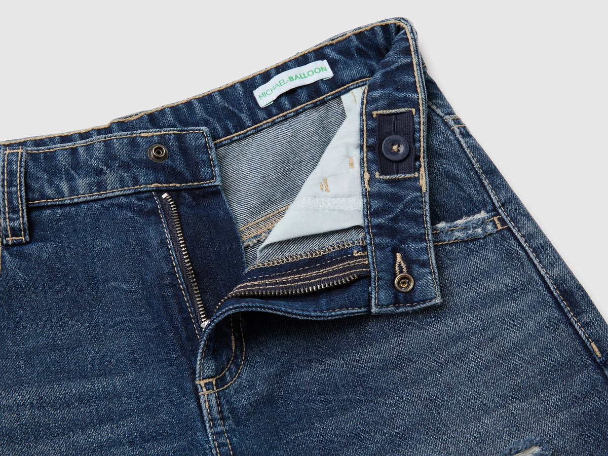 Benetton Blue Boys Treated Balloon Fit Jeans SKU: 4R76CE04X_901 Image 03