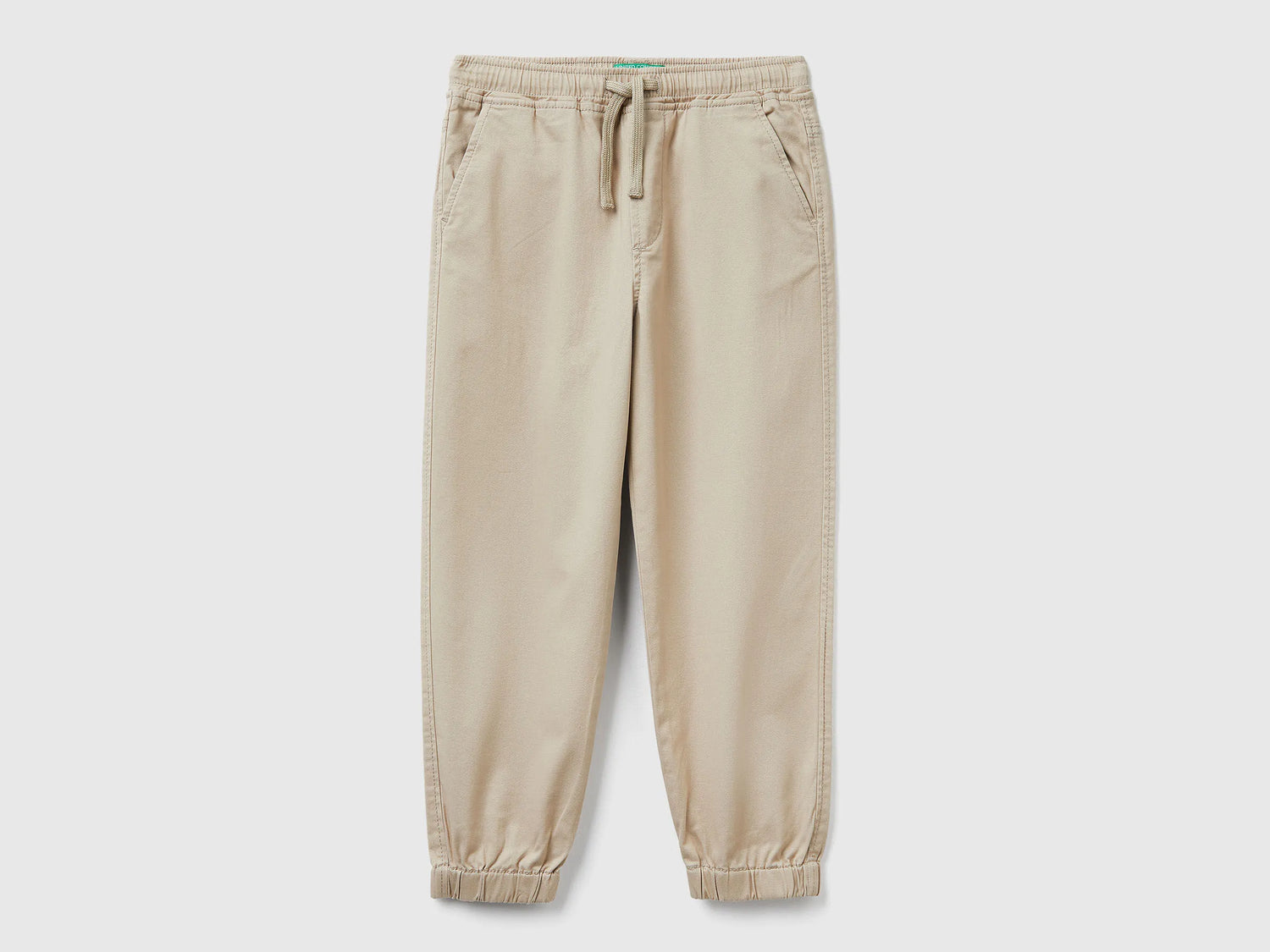 Benetton_Beige_Stretch Cotton Joggers with Drawstring_4RHPCF03L_39A_01