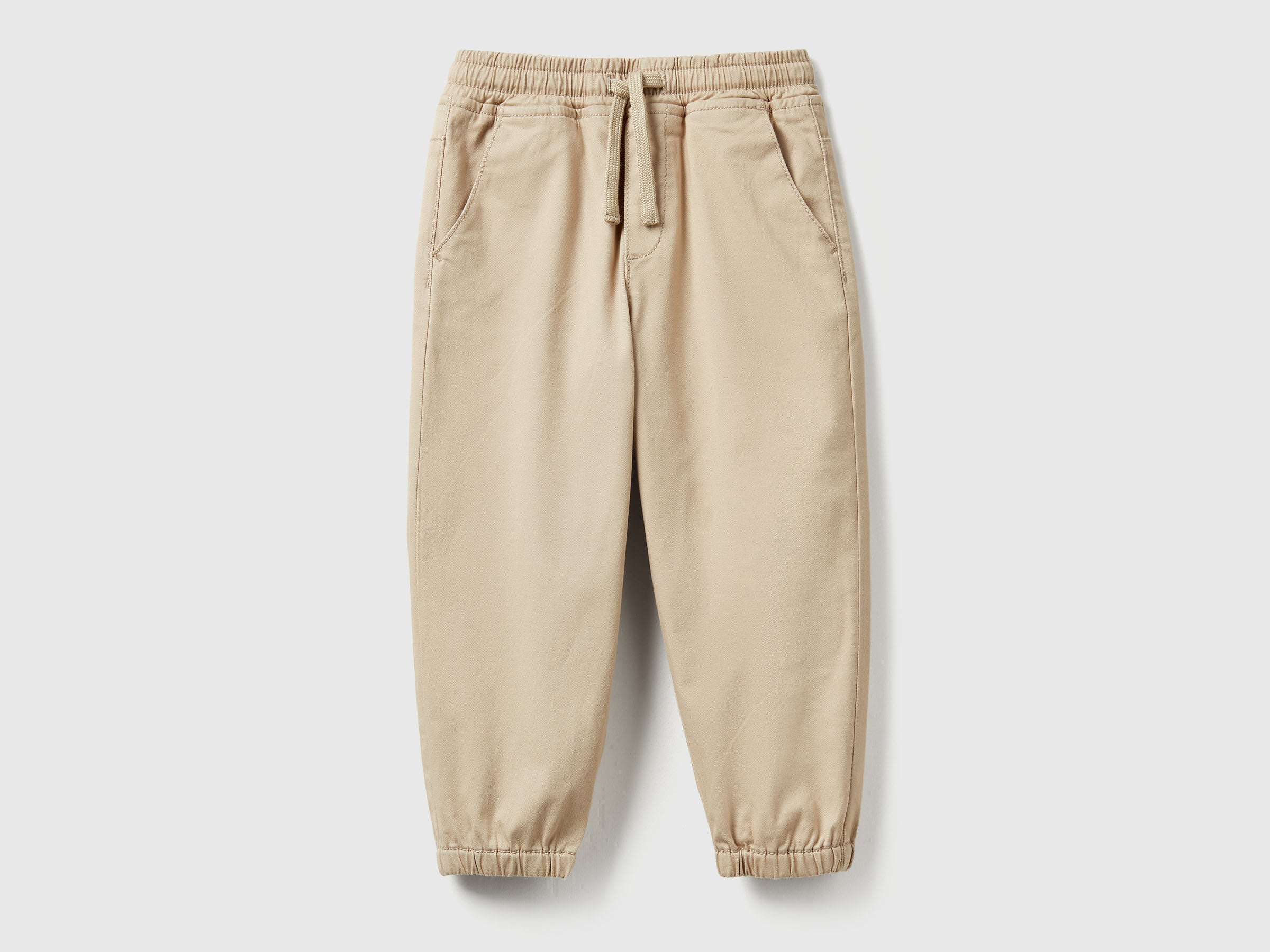 Benetton_Beige_Stretch Cotton Joggers with Drawstring_4RHPGF021_39A_01