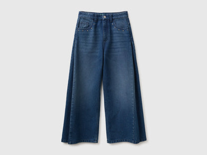 Benetton Dark Blue Girls Wide-Fit Jeans with Studs SKU: 4RJFCE04Z_901 Image 01