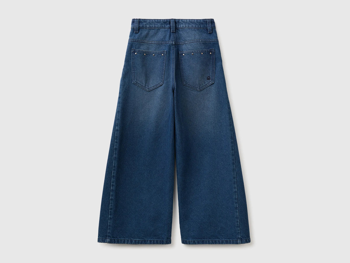 Benetton Dark Blue Girls Wide-Fit Jeans with Studs SKU: 4RJFCE04Z_901 Image 02