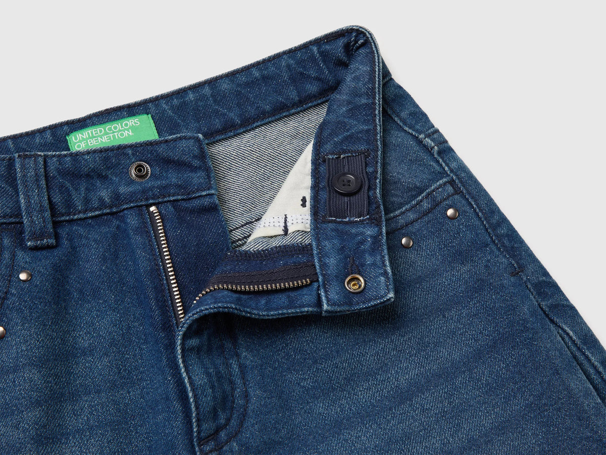 Benetton Dark Blue Girls Wide-Fit Jeans with Studs SKU: 4RJFCE04Z_901 Image 03