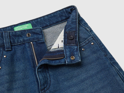 Benetton Dark Blue Girls Wide-Fit Jeans with Studs SKU: 4RJFCE04Z_901 Image 03