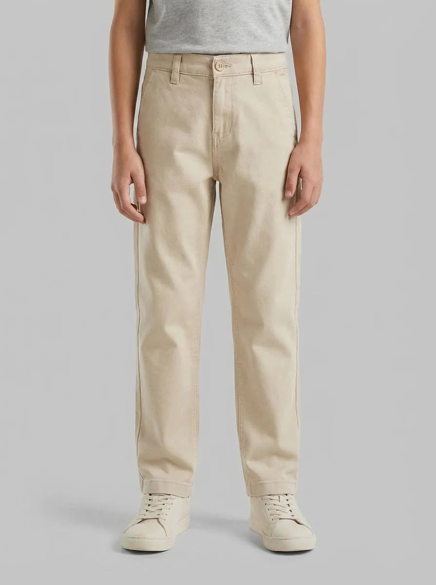 Benetton Beige Boys Slim Fit Chinos in Stretch Cotton SKU: 4T48CF04X_152 Image 00