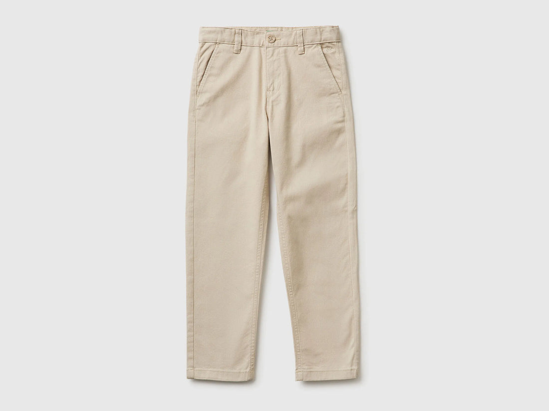 Benetton Beige Boys Slim Fit Chinos in Stretch Cotton SKU: 4T48CF04X_152 Image 01