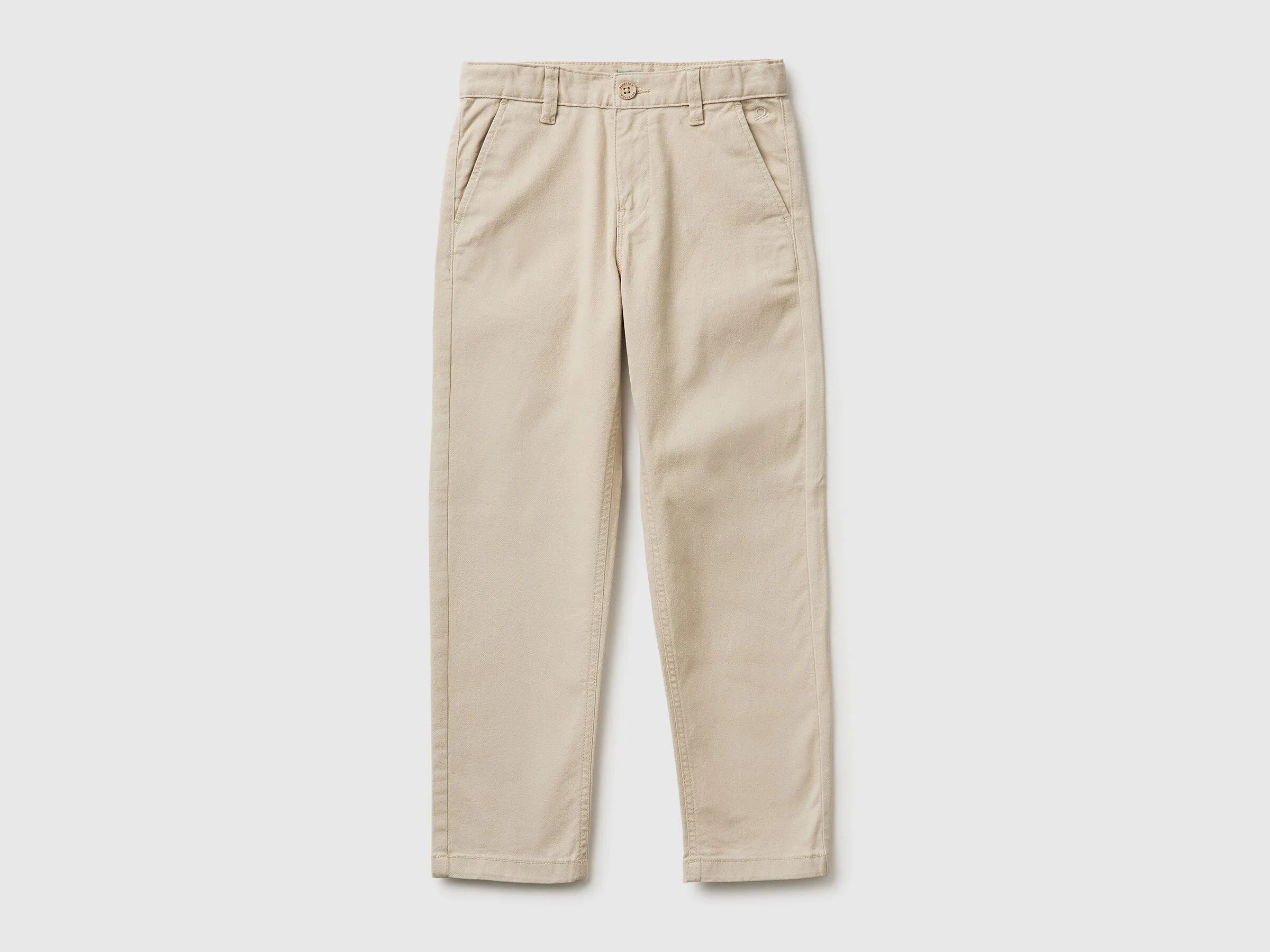 Benetton Beige Boys Slim Fit Chinos in Stretch Cotton SKU: 4T48CF04X_152 Image 01