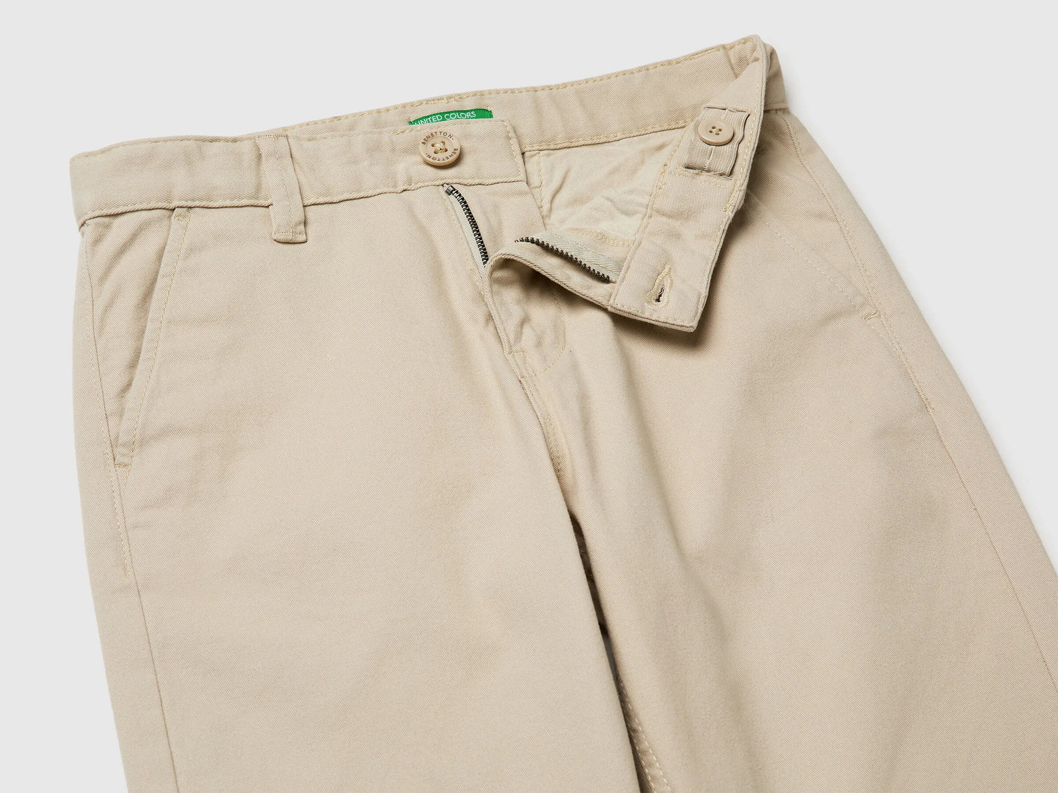 Benetton Beige Boys Slim Fit Chinos in Stretch Cotton SKU: 4T48CF04X_152 Image 03