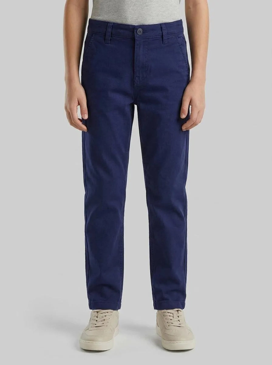Benetton Dark Blue Boys Slim Fit Chinos in Stretch Cotton SKU: 4T48CF04X_252 Image 00