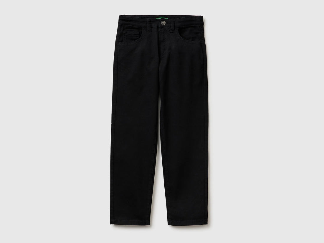 Benetton Black Boys Stretch Cotton Trousers SKU: 4TCGCE04D_100 Image 01
