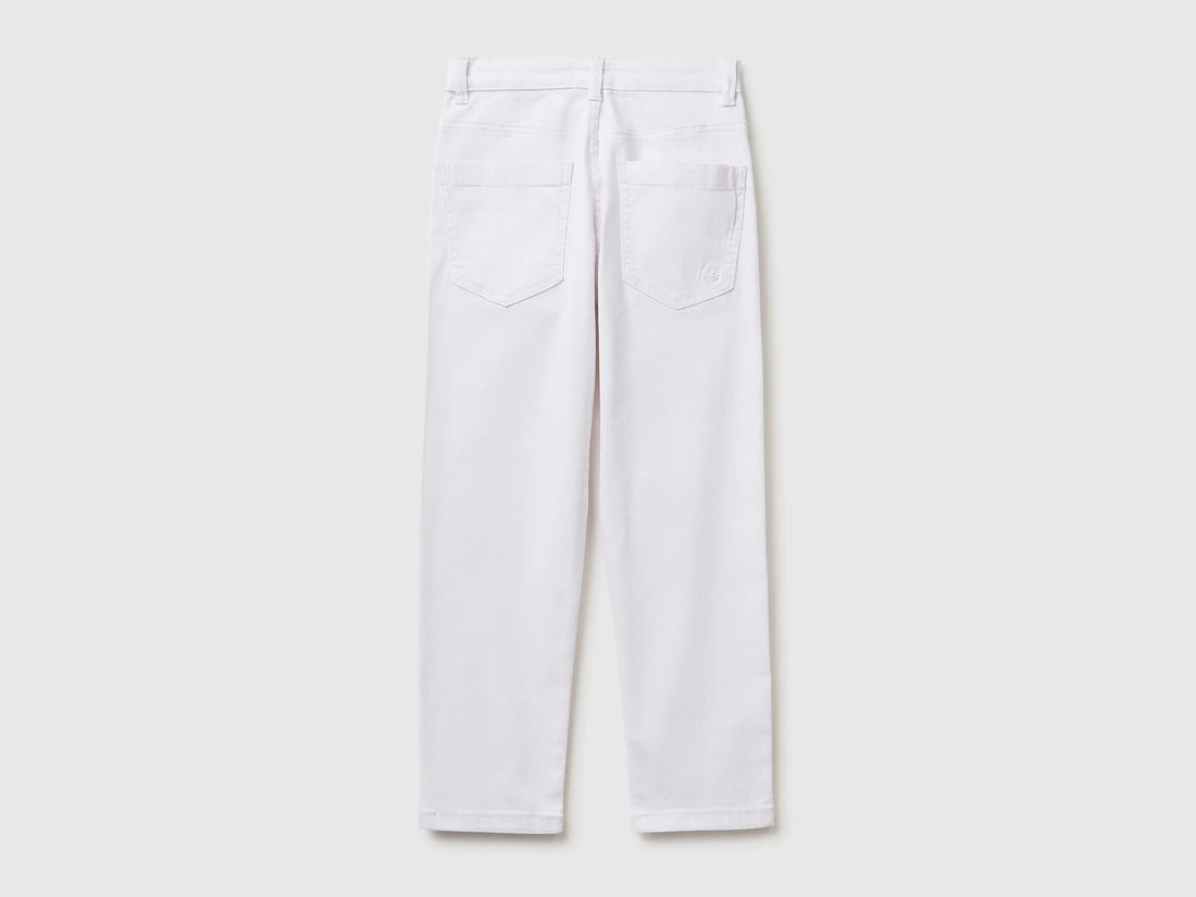 Benetton White Boys Stretch Cotton Trousers SKU: 4TCGCE04D_101 Image 02