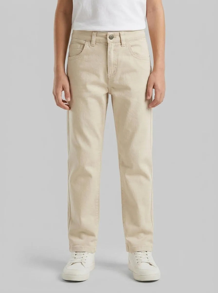 Benetton Beige Boys Stretch Cotton Trousers SKU: 4TCGCE04D_152 Image 00
