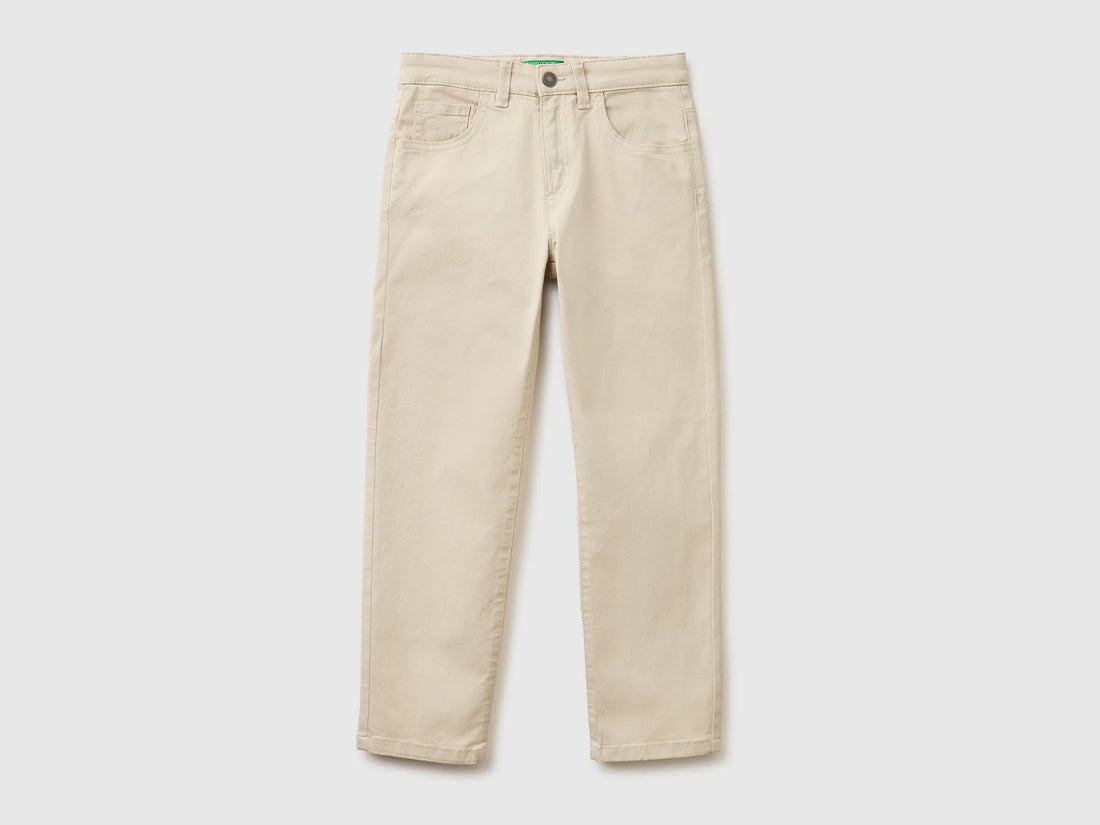 Benetton Beige Boys Stretch Cotton Trousers SKU: 4TCGCE04D_152 Image 01