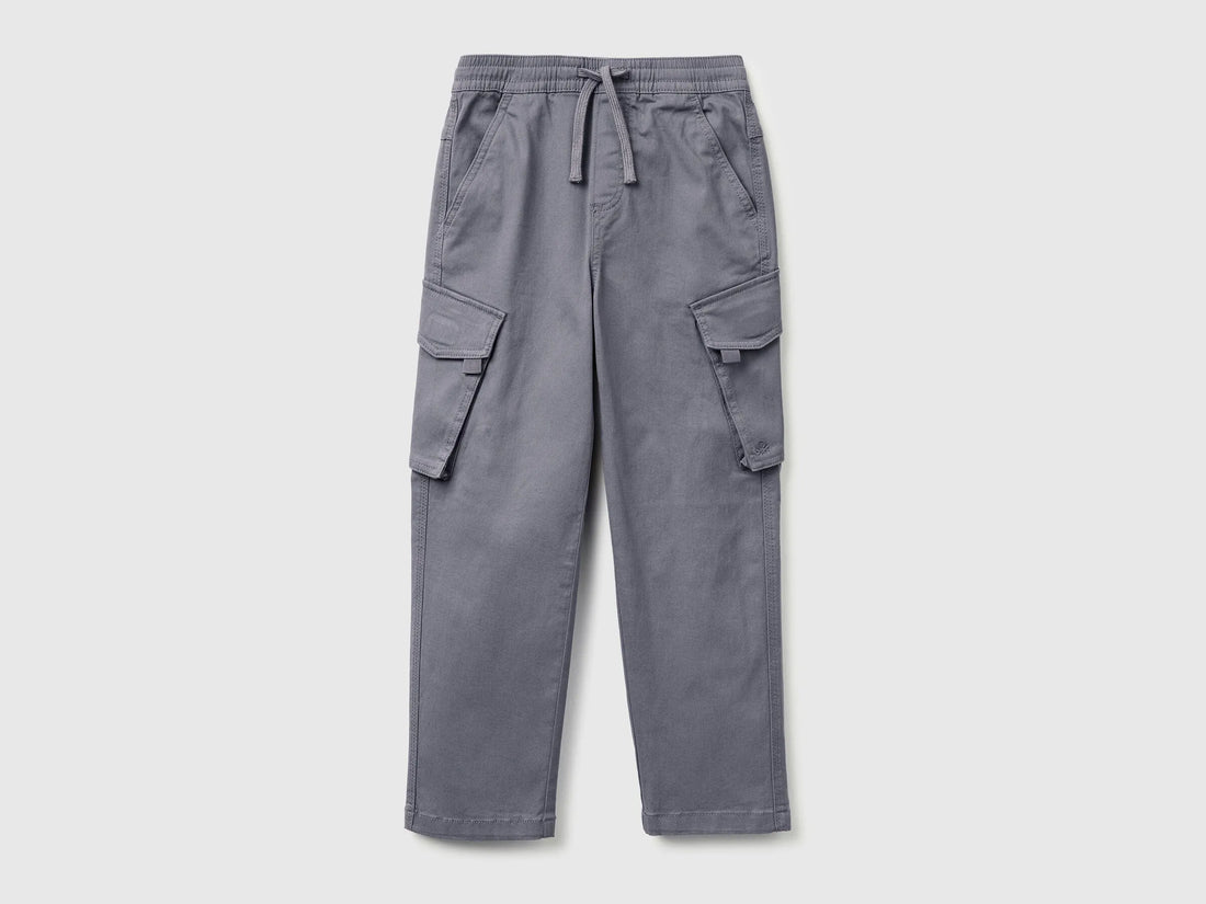 Benetton Dark Gray Boys Stretch Cotton Cargo Pants SKU: 4TCGCF05D_10N Image 01
