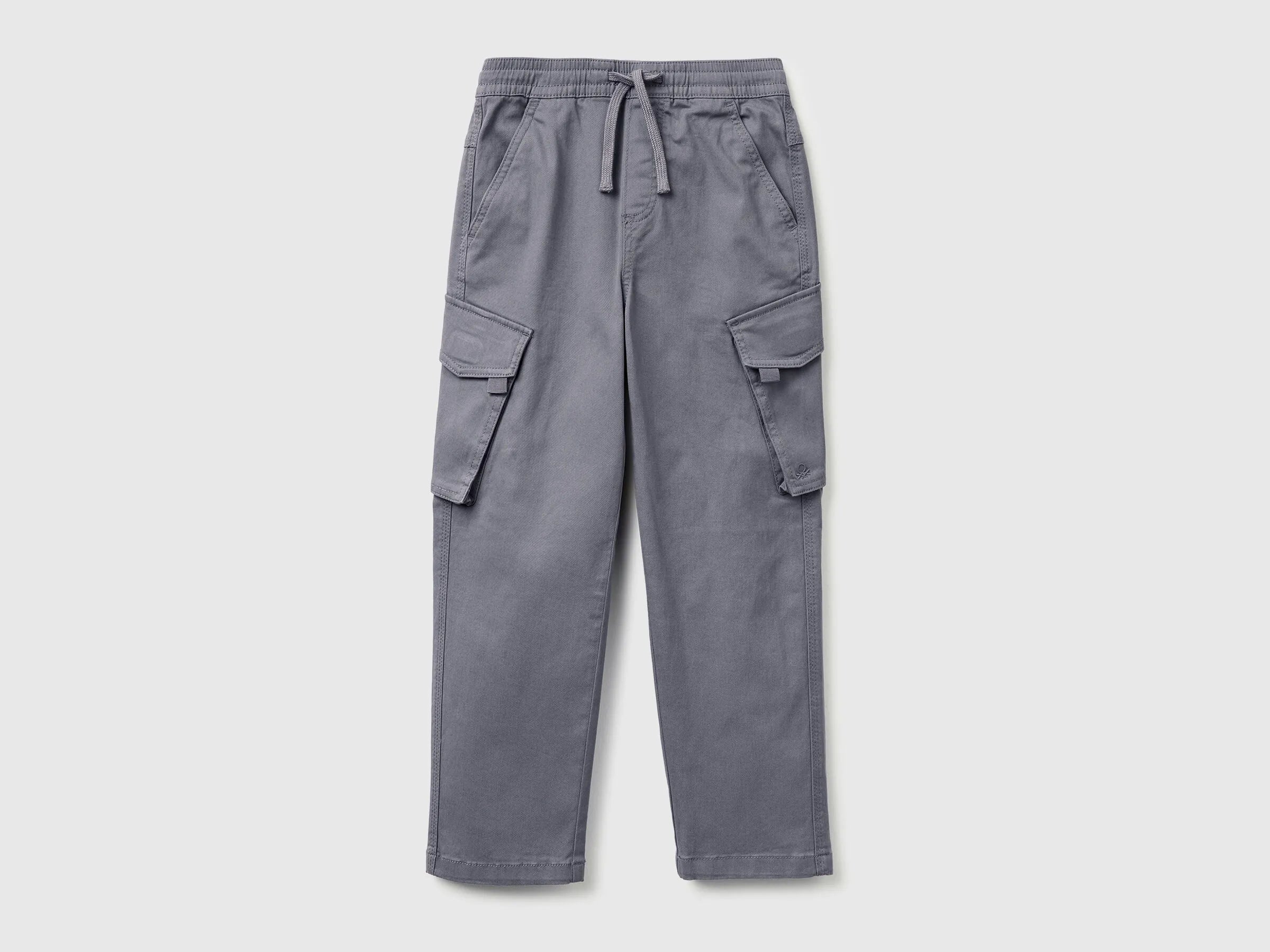 Benetton Dark Gray Boys Stretch Cotton Cargo Pants SKU: 4TCGCF05D_10N Image 01