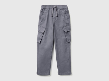 Benetton Dark Gray Boys Stretch Cotton Cargo Pants SKU: 4TCGCF05D_10N Image 01
