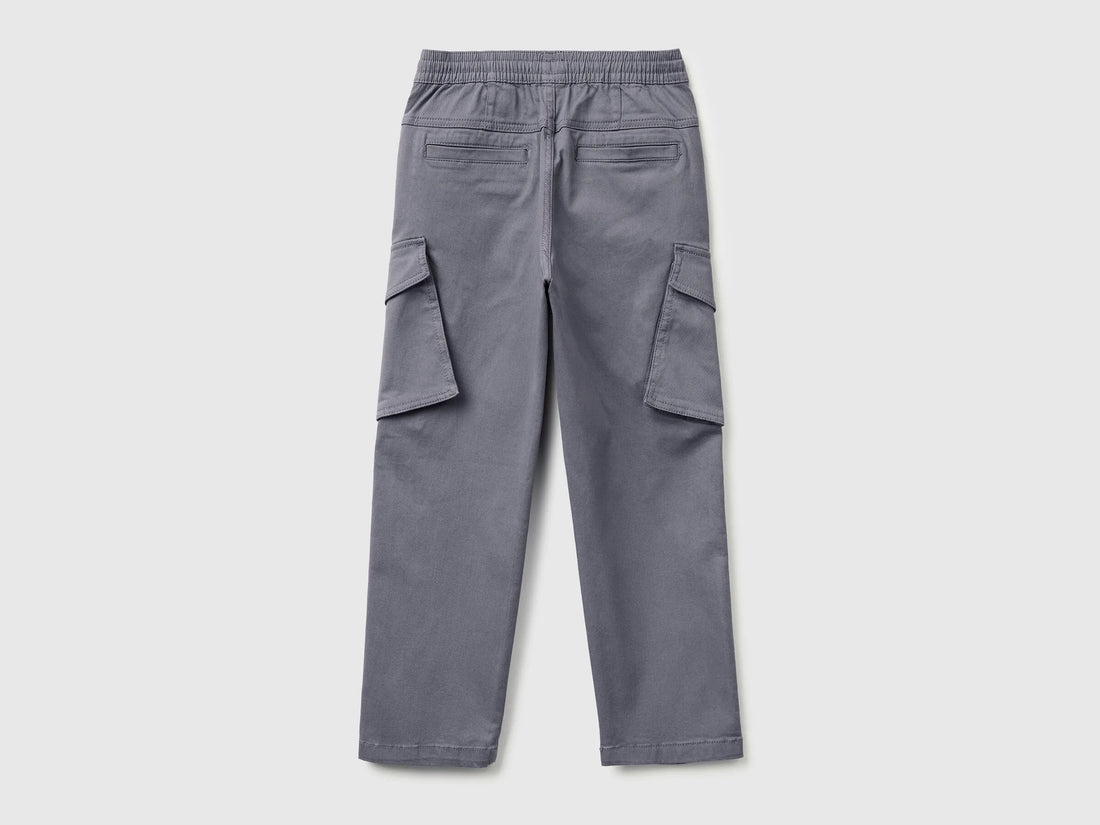 Benetton Dark Gray Boys Stretch Cotton Cargo Pants SKU: 4TCGCF05D_10N Image 02
