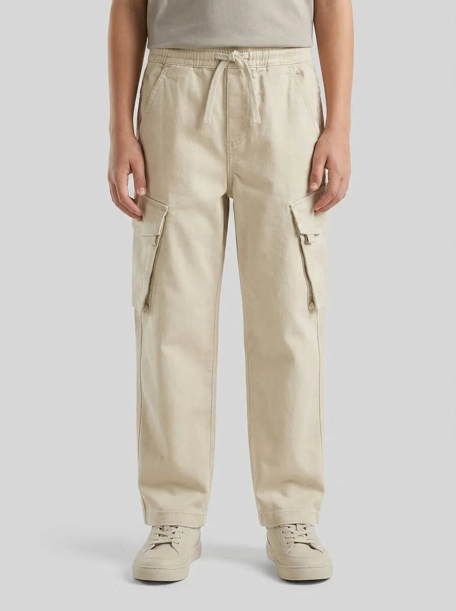 Benetton Beige Boys Stretch Cotton Cargo Pants SKU: 4TCGCF05D_152 Image 00