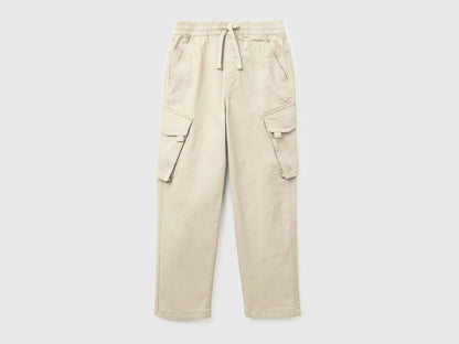 Benetton Beige Boys Stretch Cotton Cargo Pants SKU: 4TCGCF05D_152 Image 01
