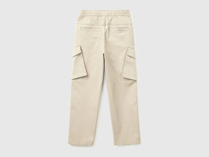 Benetton Beige Boys Stretch Cotton Cargo Pants SKU: 4TCGCF05D_152 Image 02