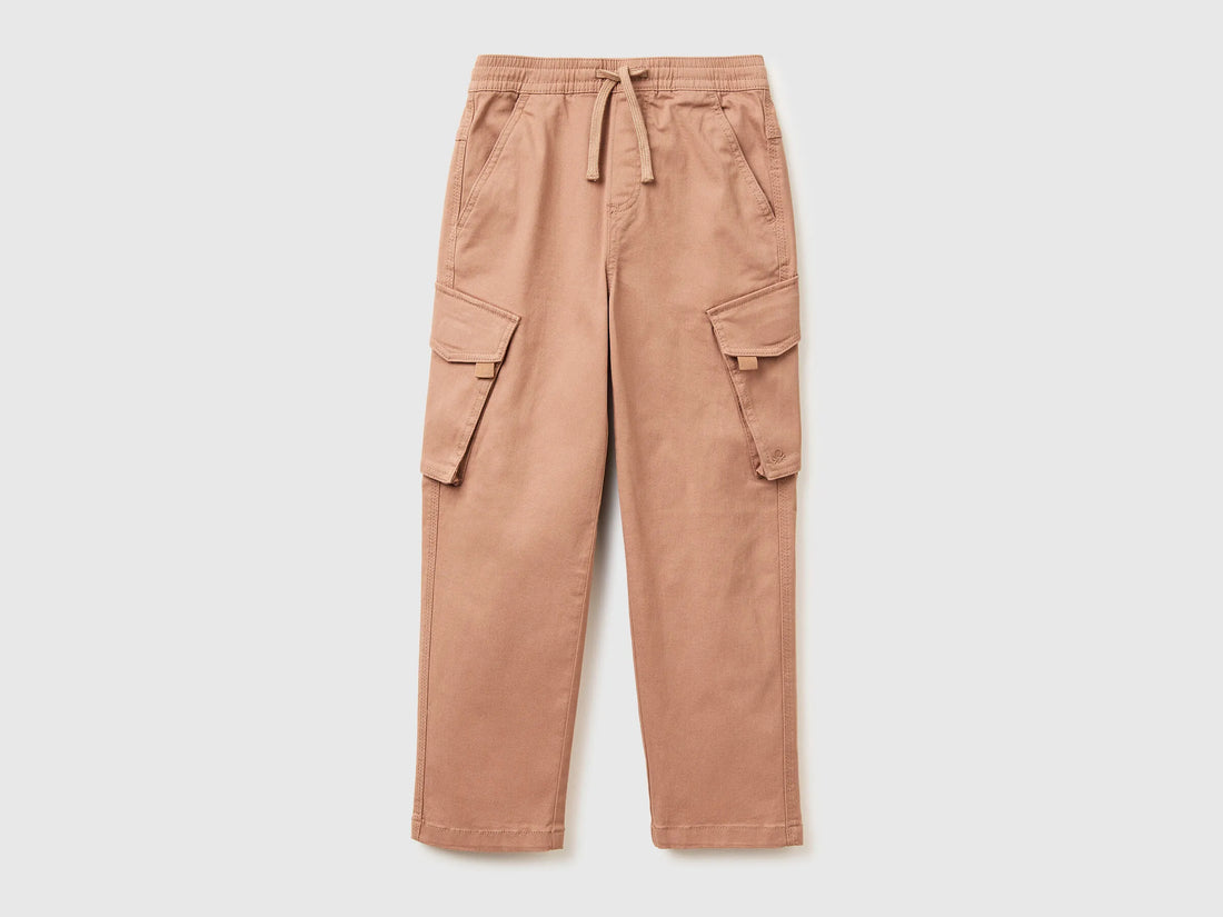 Benetton Camel Boys Stretch Cotton Cargo Pants SKU: 4TCGCF05D_34M Image 01