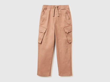 Benetton Camel Boys Stretch Cotton Cargo Pants SKU: 4TCGCF05D_34M Image 01
