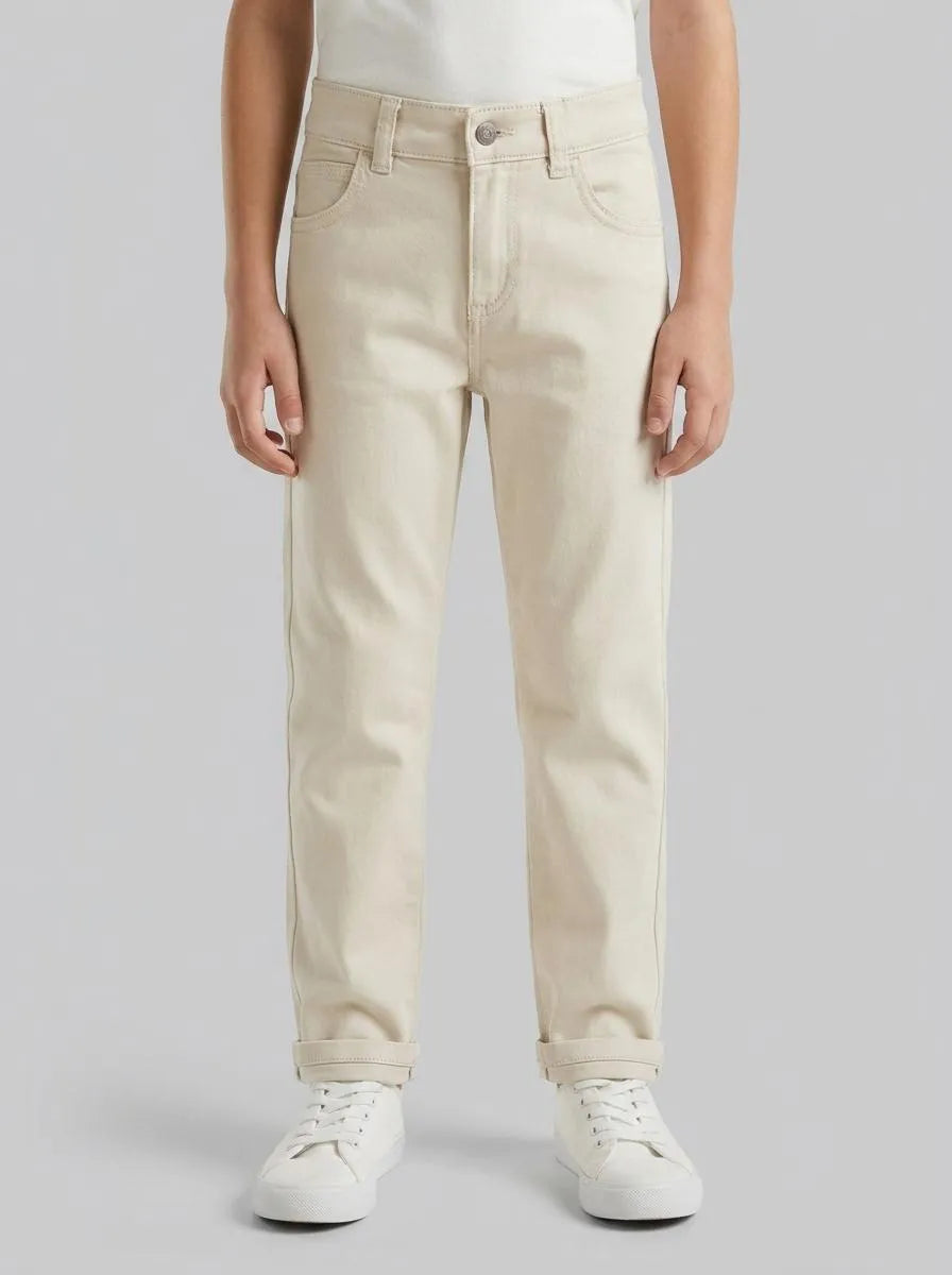 Benetton Beige Boys Five-Pocket Stretch Trousers SKU: 4TCGGE009_152 Image 00