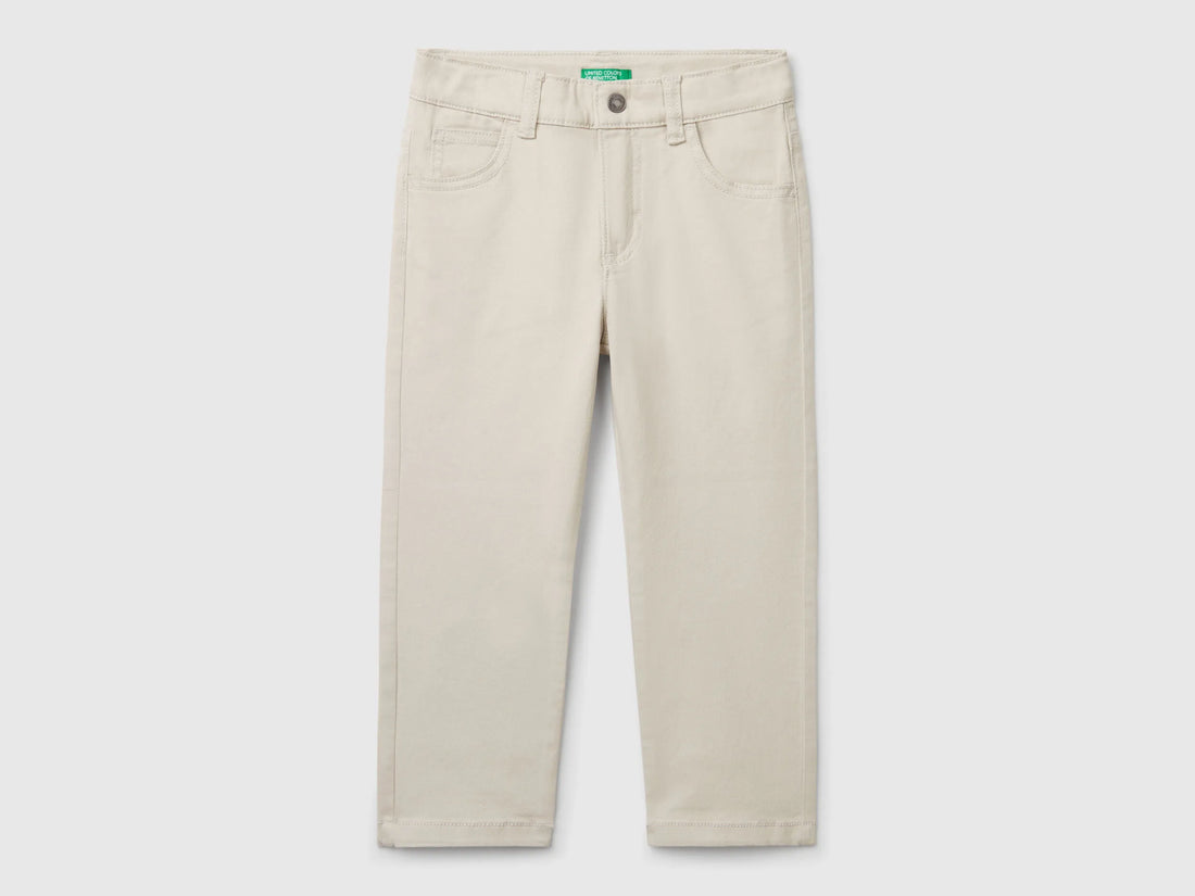 Benetton Beige Boys Five-Pocket Stretch Trousers SKU: 4TCGGE009_152 Image 01