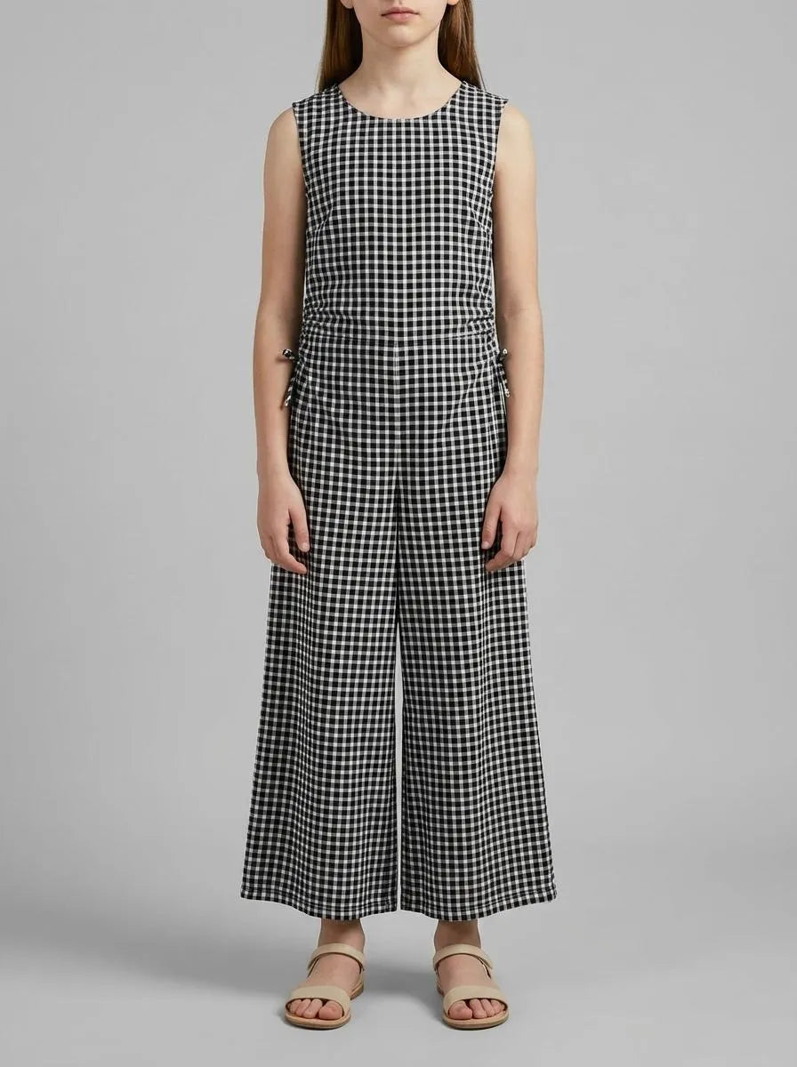 Benetton Black Girls Gingham Checkered Jumpsuit SKU: 4TEECT01B_902 Image 00