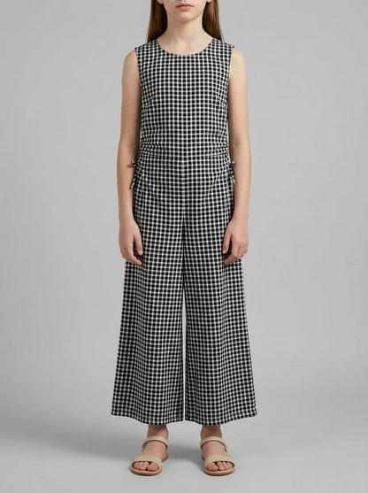 Benetton Black Girls Gingham Checkered Jumpsuit SKU: 4TEECT01B_902 Image 00