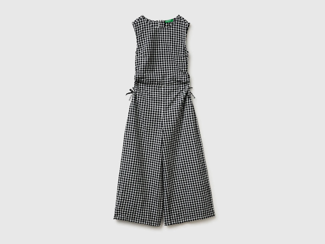 Benetton Black Girls Gingham Checkered Jumpsuit SKU: 4TEECT01B_902 Image 01