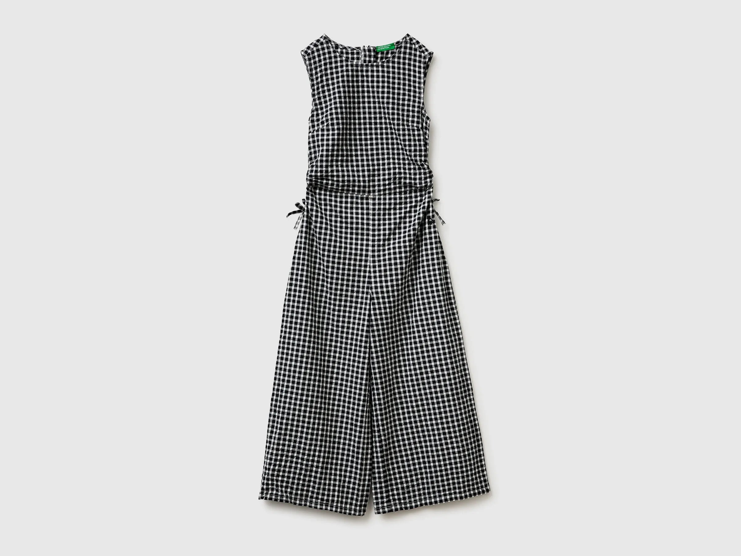 Benetton Black Girls Gingham Checkered Jumpsuit SKU: 4TEECT01B_902 Image 01